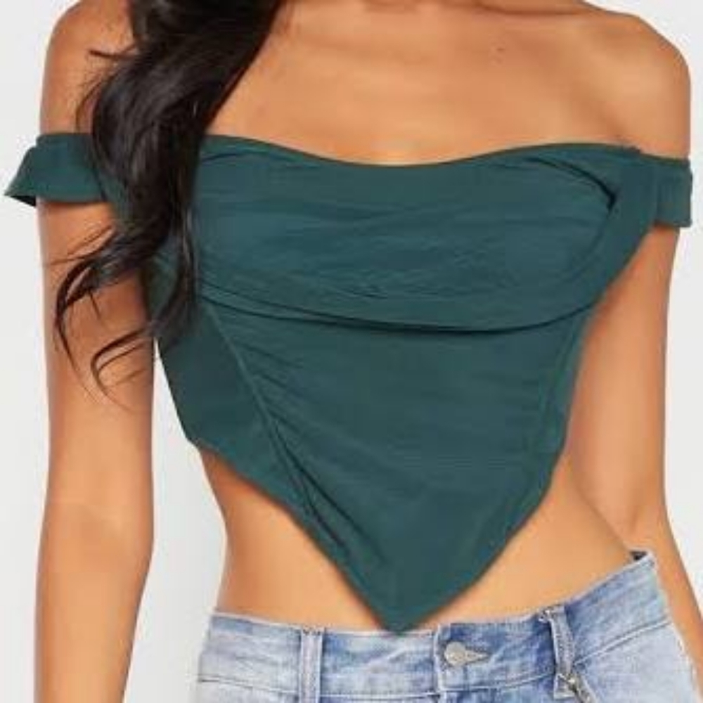 Pretty Little Thing Dark Green Mesh Top